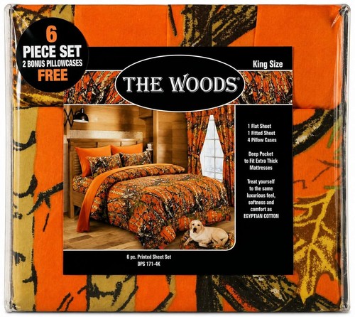 King orange camo sheet set - king,