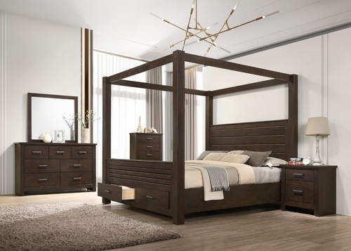 6pc brown queen canopy - queen, bed